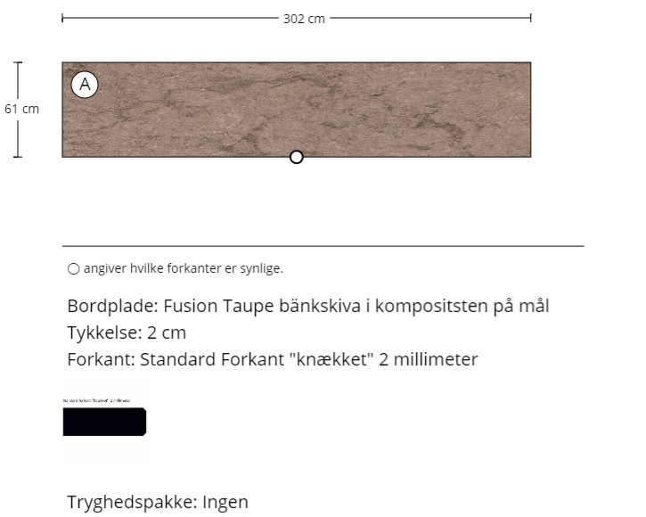 Fusion Taupe bänkskiva i kompositsten på mål