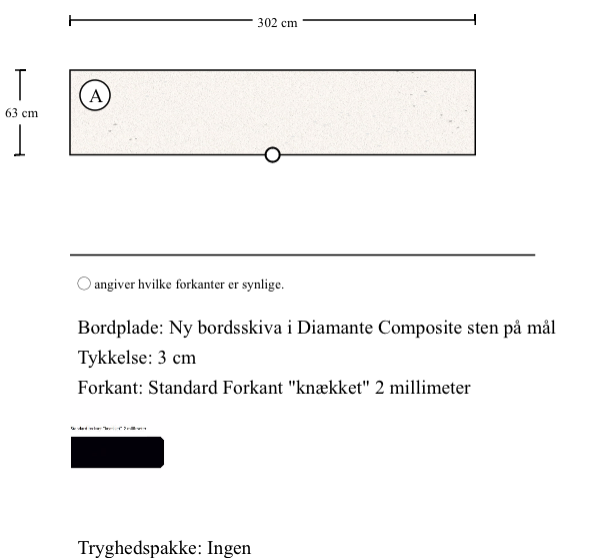 Ny bordsskiva i Diamante Composite sten på mål