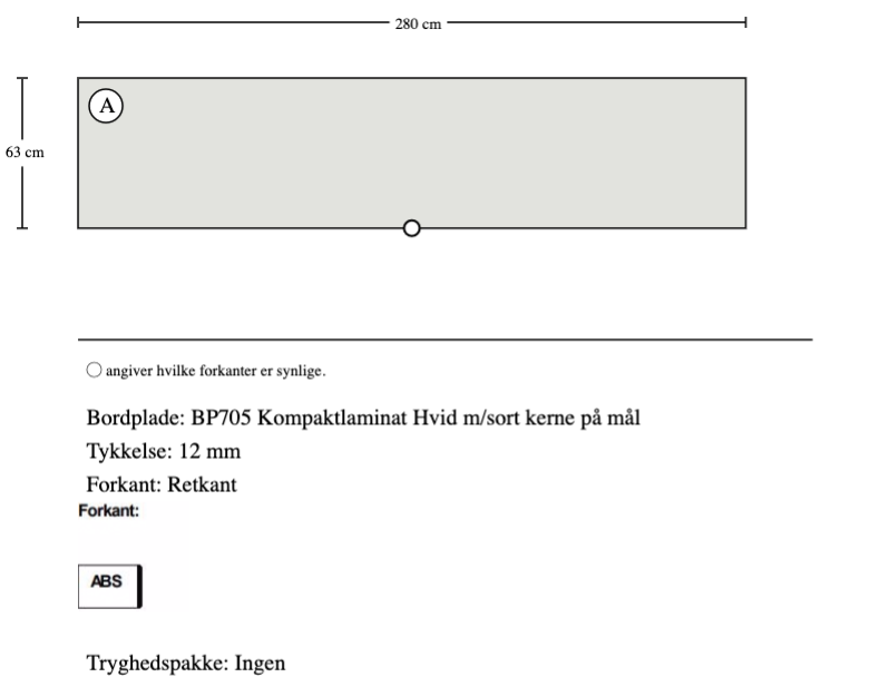 BP705 Kompaktlaminat Hvid m/sort kerne på mål