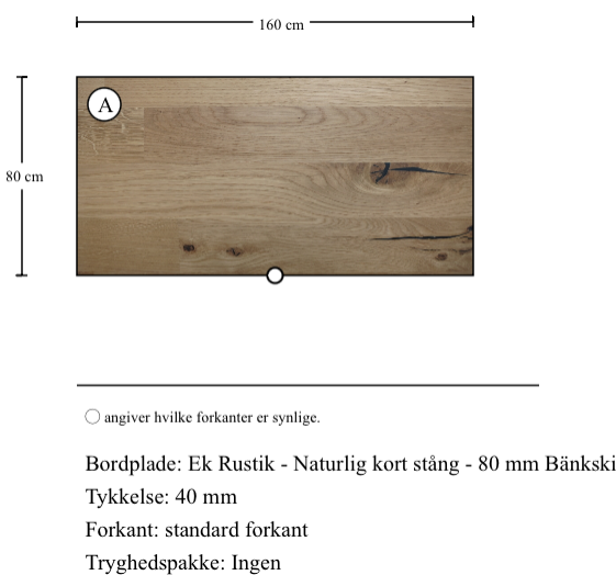 Ek Rustik - Naturlig kort stång - 80 mm Bänkskiva i massivt trä på mål