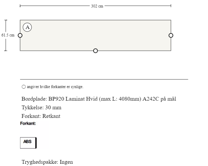 BP920 Laminat Hvid (max L: 4080mm) A242C på mål