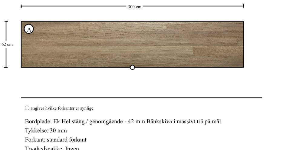 Ek Hel stång / genomgående - 42 mm Bänkskiva i massivt trä på mål