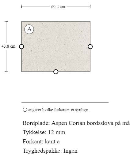 Aspen Corian bordsskiva på mål