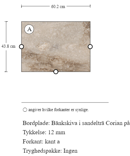 Bänkskiva i sandelträ Corian på mål